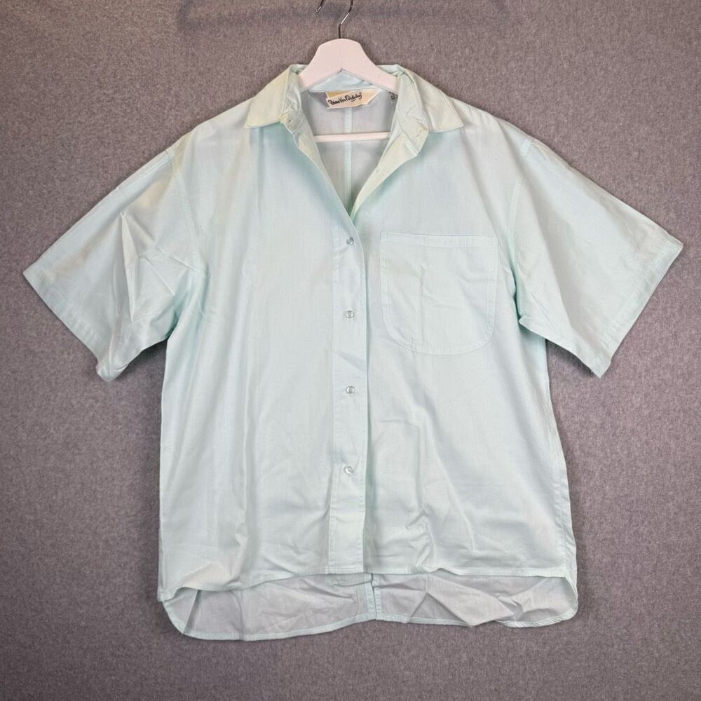 Diane Von Furstenberg Womens Medium Button Front Shirt Light Green Chest Pocket